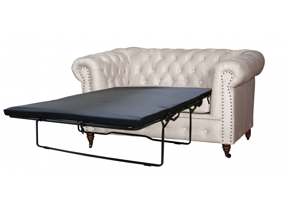 Szara sofa pikowana z funkcją spania Chesterfield VINCENT – stylowa i kompaktowa