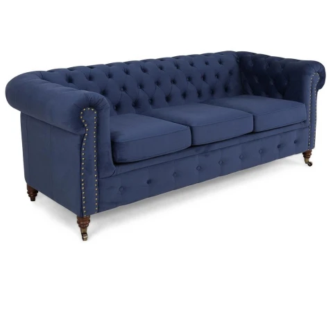 Sofa pikowana Chesterfield VINCENT – kobaltowy kolor, elegancja i komfort