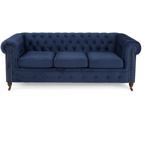 Sofa pikowana Chesterfield VINCENT – kobaltowy kolor, elegancja i komfort