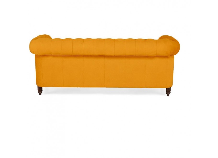 Sofa trzyosobowa pikowana Chesterfield VINCENT – żółta, wygodna i efektowna 4