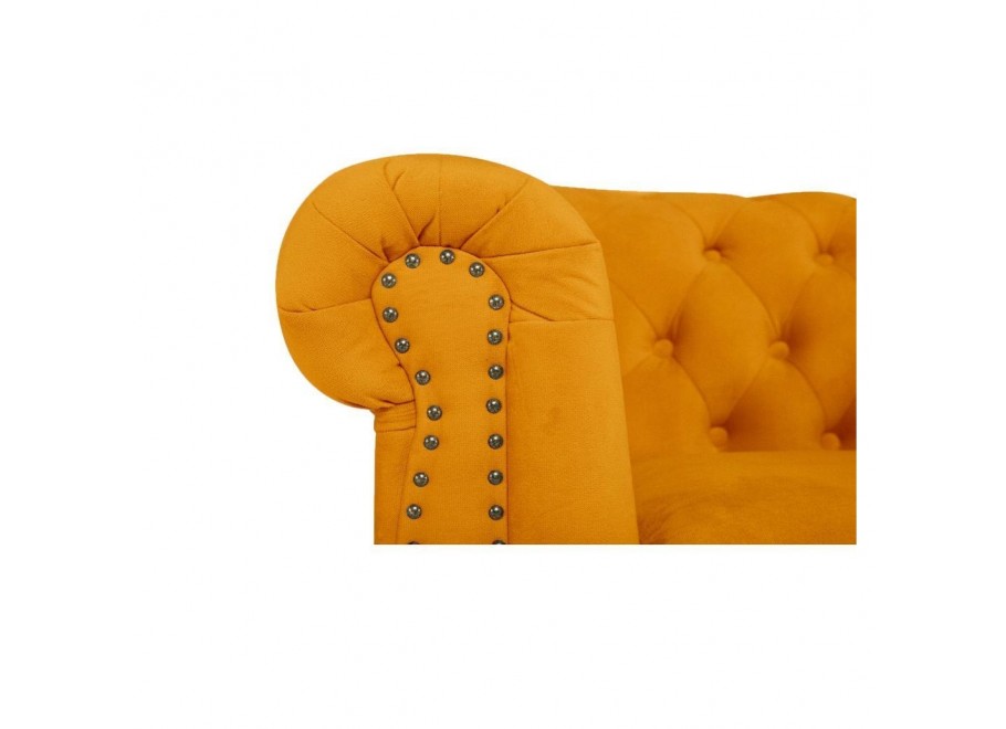 Sofa trzyosobowa pikowana Chesterfield VINCENT – żółta, wygodna i efektowna 6