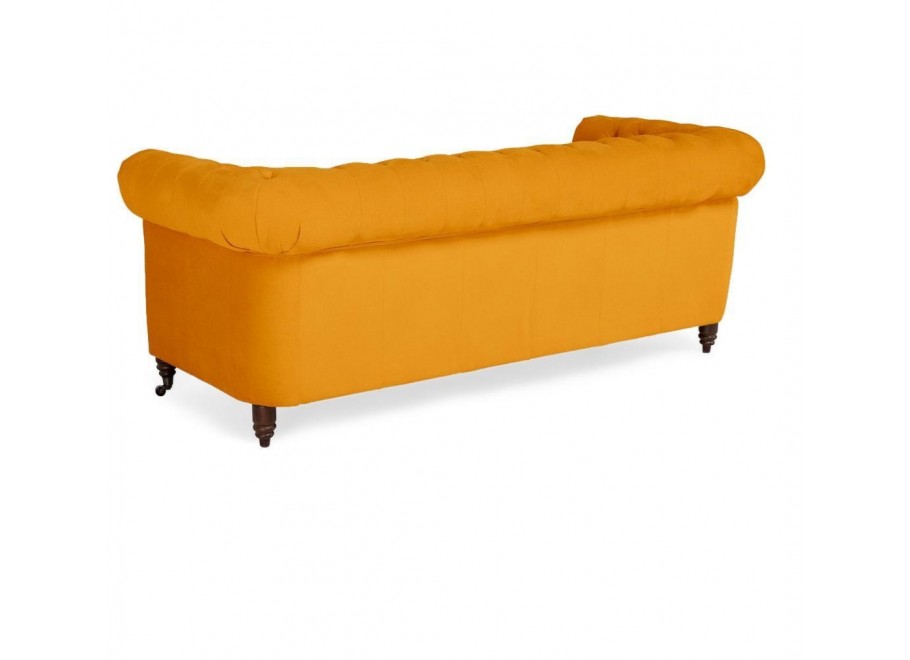 Sofa trzyosobowa pikowana Chesterfield VINCENT – żółta, wygodna i efektowna 5