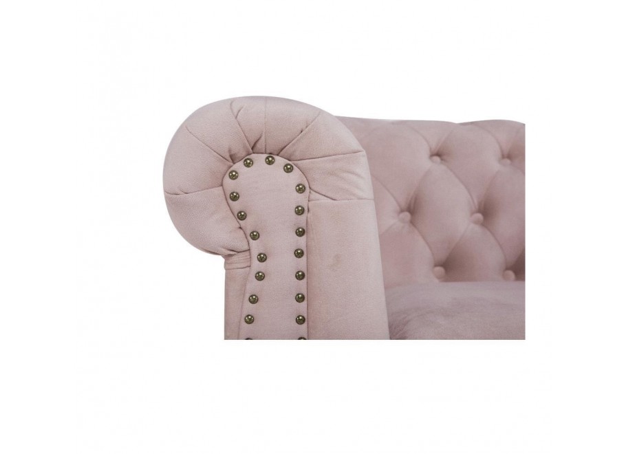 Sofa trzyosobowa Chesterfield VINCENT – pudrowy róż, welurowa tkanina 3