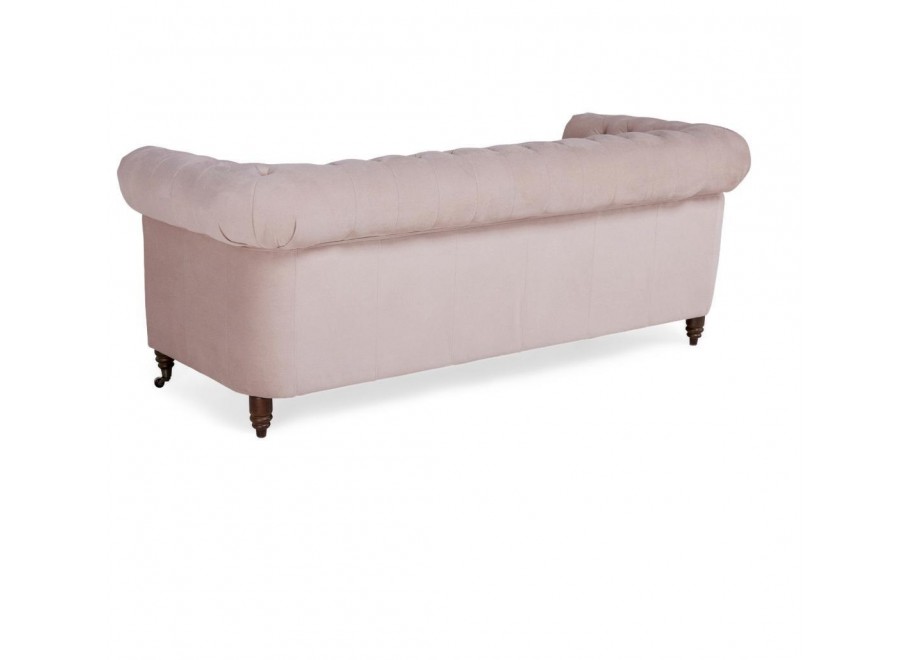 Sofa trzyosobowa Chesterfield VINCENT – pudrowy róż, welurowa tkanina 4