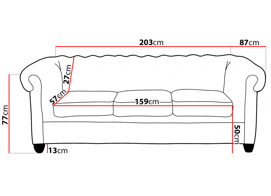 Sofa trzyosobowa Chesterfield VINCENT – pudrowy róż, welurowa tkanina 9