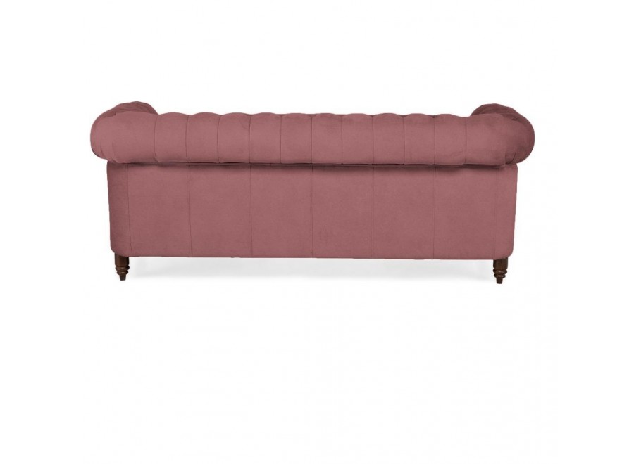 Sofa trzyosobowa Chesterfield VINCENT – pudrowy róż, welurowa tkanina 5