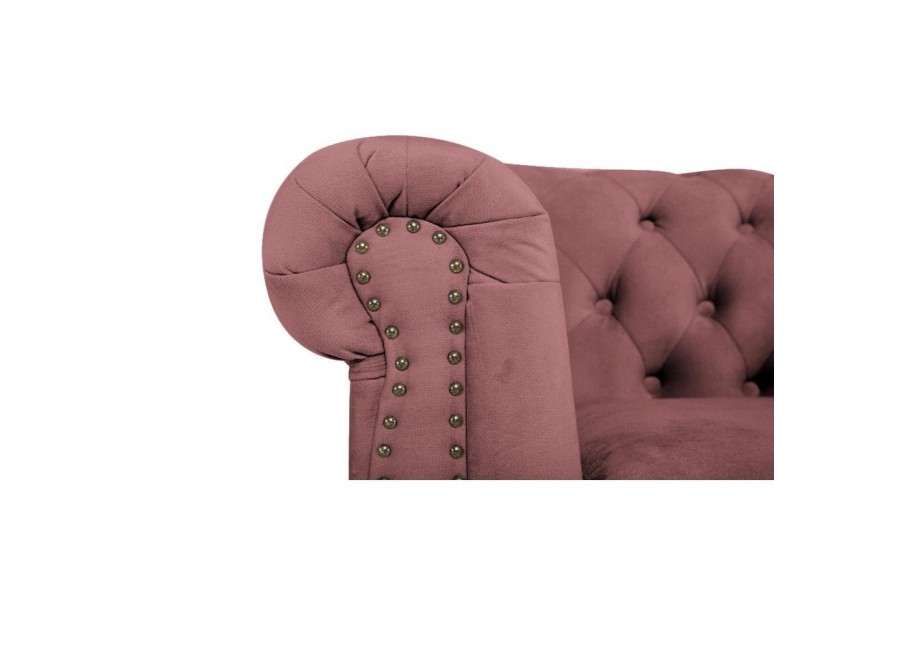 Sofa trzyosobowa Chesterfield VINCENT – pudrowy róż, welurowa tkanina 3