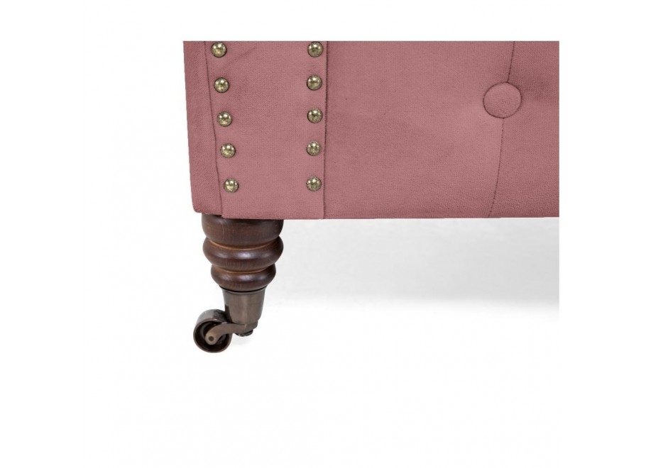 Sofa trzyosobowa Chesterfield VINCENT – pudrowy róż, welurowa tkanina 7