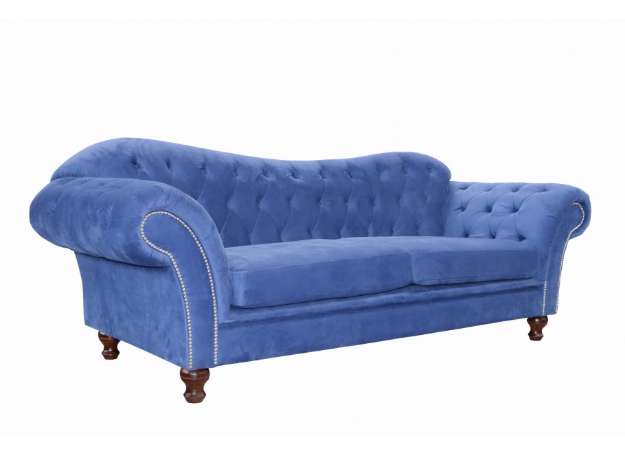Niebieska sofa dwuosobowa z funkcją spania pikowana Chesterfield PARIS - Idealna do salonu - Amore 15