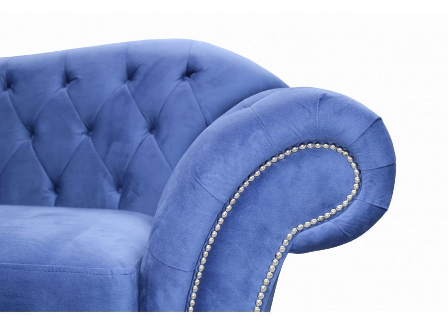 Niebieska sofa dwuosobowa z funkcją spania pikowana Chesterfield PARIS - Idealna do salonu - Amore 15
