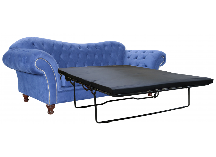 Niebieska sofa dwuosobowa z funkcją spania pikowana Chesterfield PARIS - Idealna do salonu