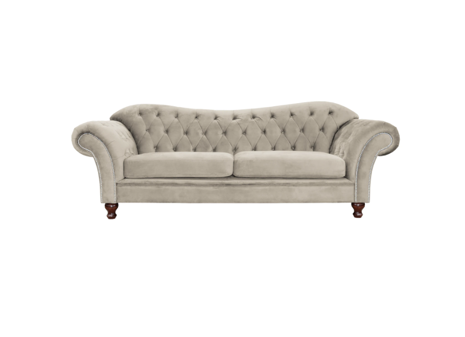 Wygodna szara sofa trzyosobowa Paris Chesterfield– idealna do każdego wnętrza