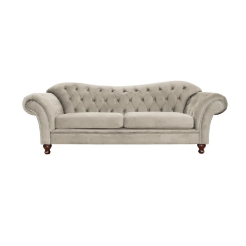 Wygodna szara sofa trzyosobowa Paris Chesterfield– idealna do każdego wnętrza