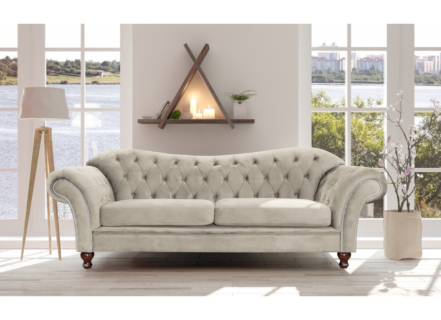 Wygodna szara sofa trzyosobowa Paris Chesterfield– idealna do każdego wnętrza 2