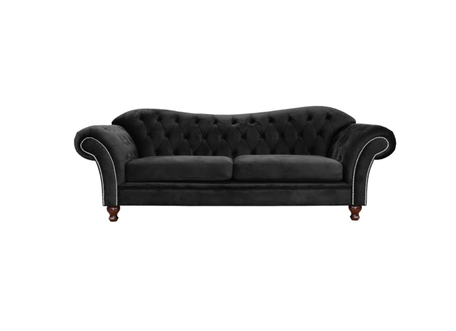 Stylowa czarna sofa trzyosobowa Paris Chesterfield– idealna do salonu i biura