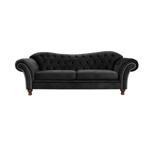 Stylowa czarna sofa trzyosobowa Paris Chesterfield– idealna do salonu i biura