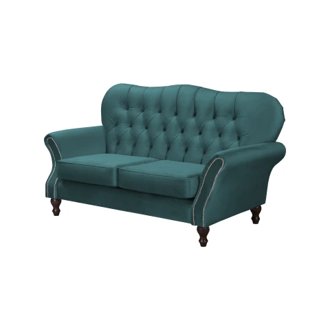 Stylowa sofa pikowana BOGOTA – butelkowa zieleń, klasyczny Chesterfield