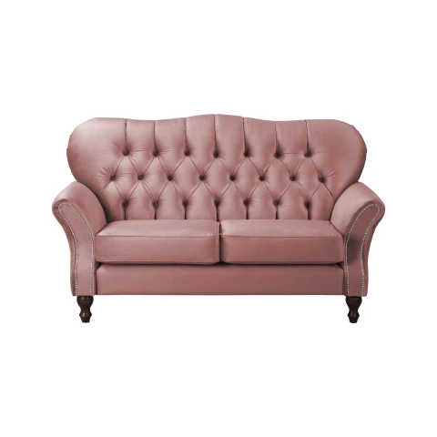 Pikowana sofa dwuosobowa Chesterfield BOGOTA – pudrowy róż, glamour styl