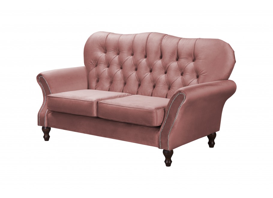 Pikowana sofa dwuosobowa Chesterfield BOGOTA – pudrowy róż, glamour styl 2