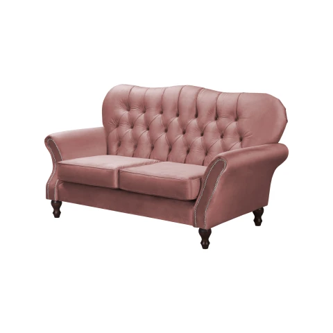 Pikowana sofa dwuosobowa Chesterfield BOGOTA – pudrowy róż, glamour styl