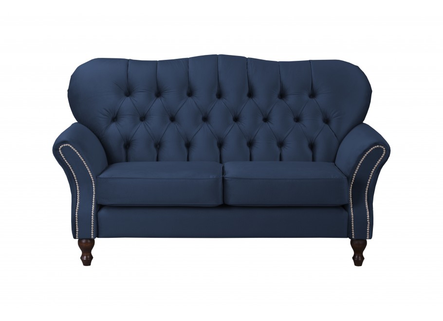 Sofa dwuosobowa Chesterfield BOGOTA – granatowa, pikowana, glamour