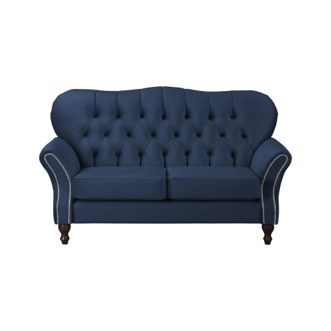Sofa dwuosobowa Chesterfield BOGOTA – granatowa, pikowana, glamour