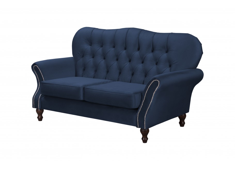 Sofa dwuosobowa Chesterfield BOGOTA – granatowa, pikowana, glamour 2