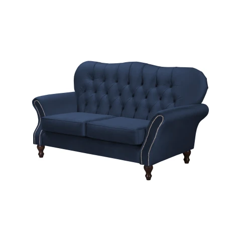Sofa dwuosobowa Chesterfield BOGOTA – granatowa, pikowana, glamour