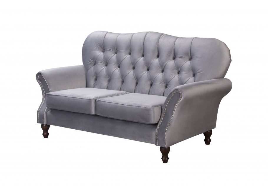 Szara sofa dwuosobowa BOGOTA – wygodna, klasyczna, z pikowaniem Chesterfield 2
