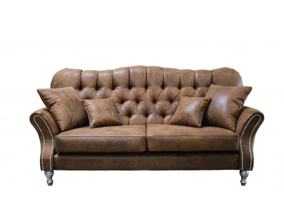 Brązowa sofa Chesterfield – klasyczna BOGOTA z ekoskóry, idealna do wnętrz vintage