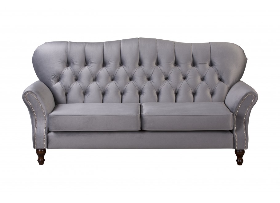 Pikowana sofa Chesterfield BOGOTA w kolorze szarym - elegancka i wygodna