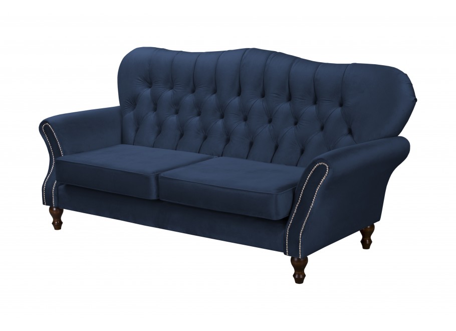Sofa trzyosobowa BOGOTA pikowana w kolorze granatowym – styl Chesterfield 2