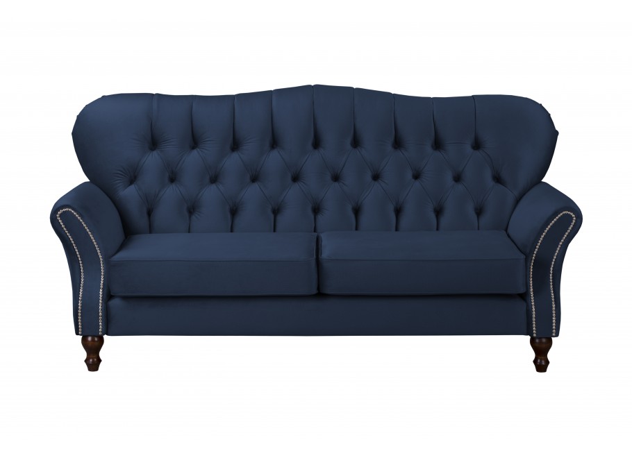 Sofa trzyosobowa BOGOTA pikowana w kolorze granatowym – styl Chesterfield