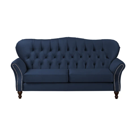 Sofa trzyosobowa BOGOTA pikowana w kolorze granatowym – styl Chesterfield