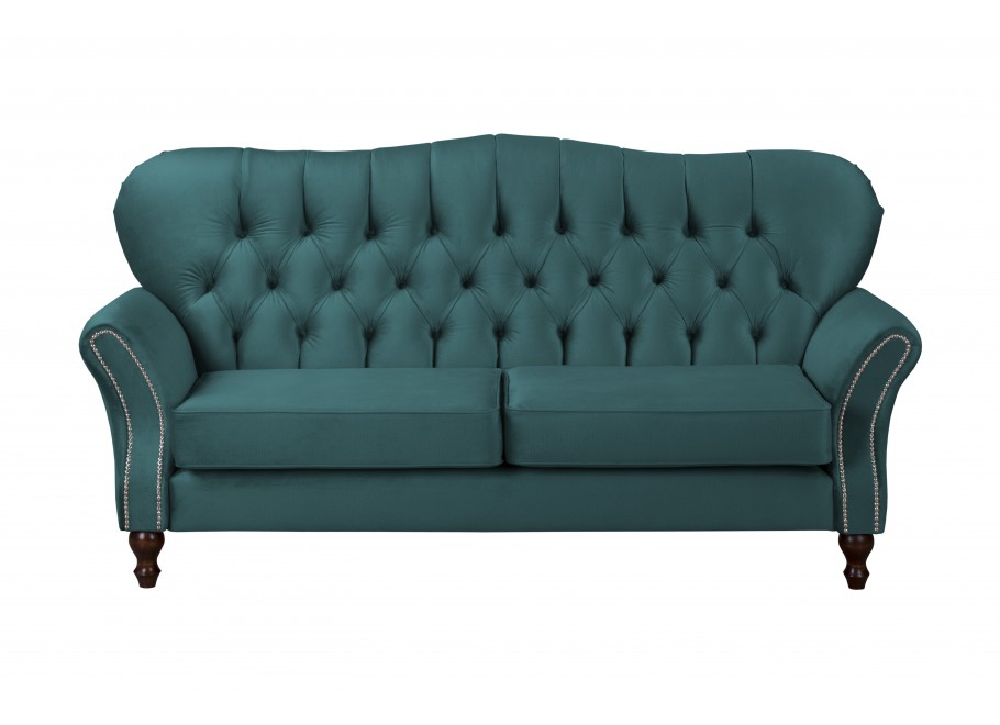 Zielona sofa trzyosobowa BOGOTA – elegancka i wygodna w stylu Chesterfield