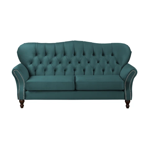 Zielona sofa trzyosobowa BOGOTA – elegancka i wygodna w stylu Chesterfield