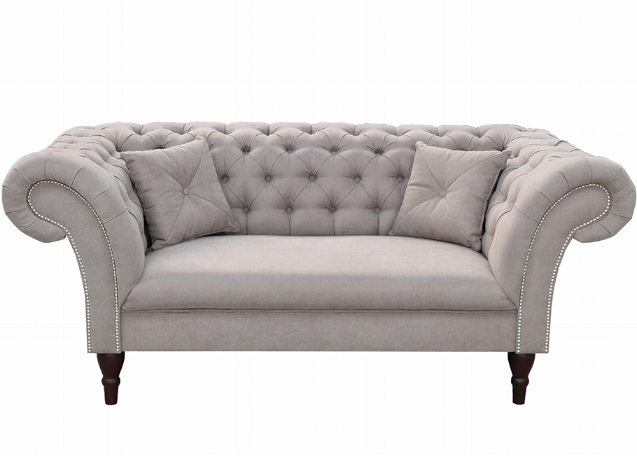 Sofa dwuosobowa PORTO jasnoszara – elegancja i wygoda w stylu Chesterfield 1