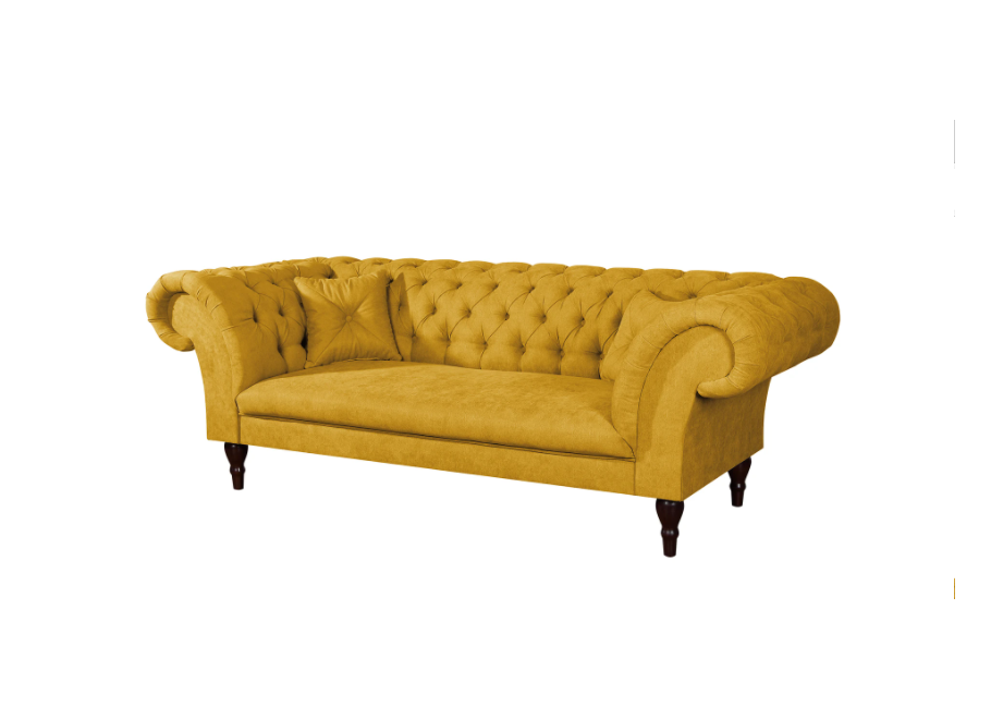 Pikowana sofa trzyosobowa PORTO w kolorze żółtym Chesterfield