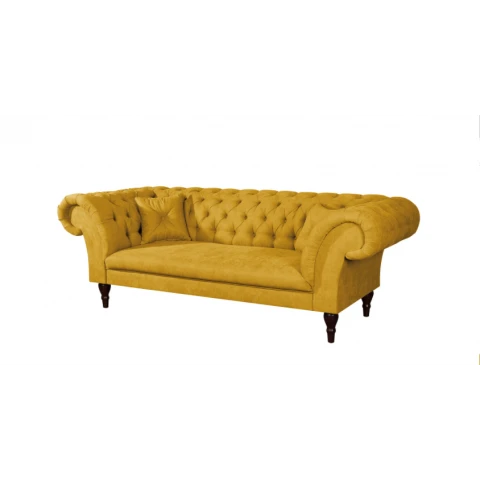 Pikowana sofa trzyosobowa PORTO w kolorze żółtym Chesterfield