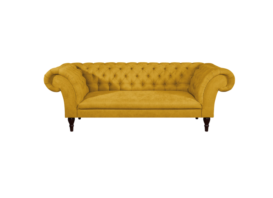Pikowana sofa trzyosobowa PORTO w kolorze żółtym Chesterfield 8