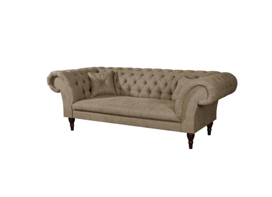 Beżowa sofa 3-osobowa PORTO – pikowana, wygodna, w stylu Chesterfield