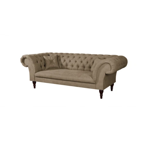 Beżowa sofa 3-osobowa PORTO – pikowana, wygodna, w stylu Chesterfield