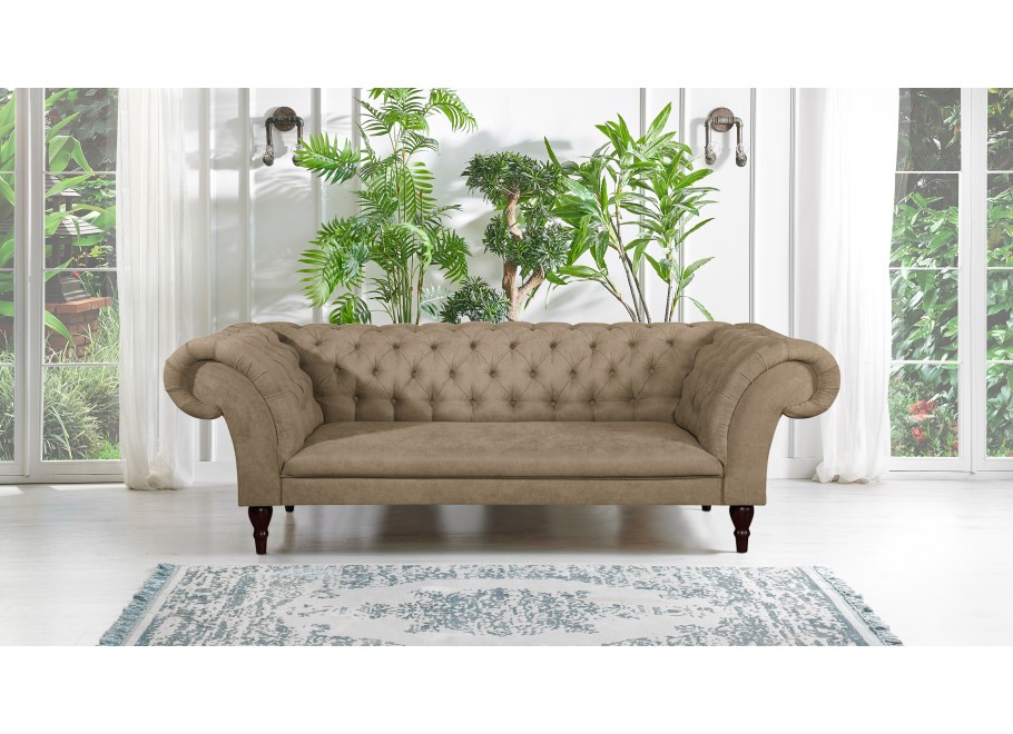 Beżowa sofa 3-osobowa PORTO – pikowana, wygodna, w stylu Chesterfield 2