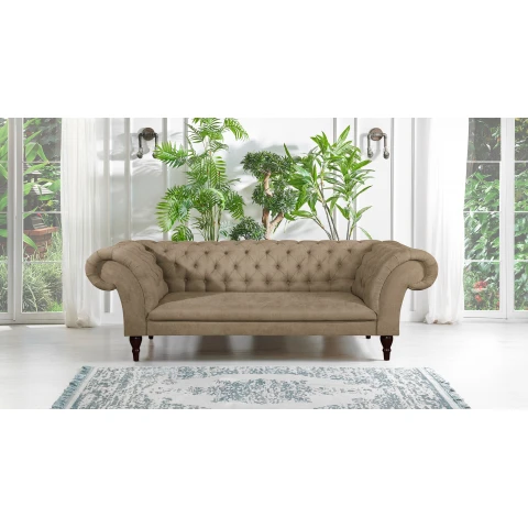 Beżowa sofa 3-osobowa PORTO – pikowana, wygodna, w stylu Chesterfield