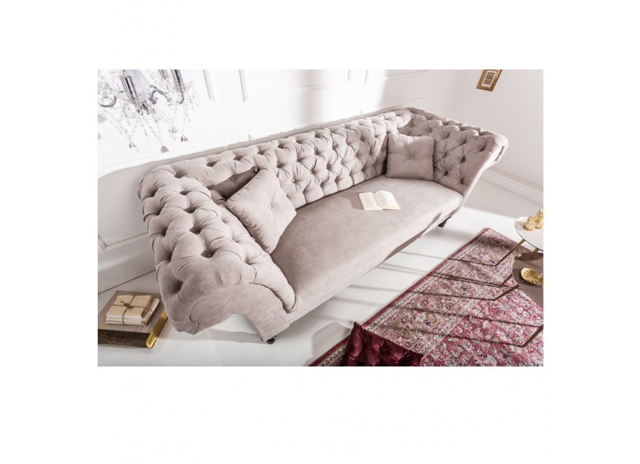 Szara sofa trzyosobowa Chesterfield PORTO – elegancka i wygodna do salonu 2