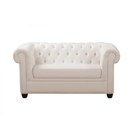 Kremowa mała sofa pikowana SYDNEY – klasyka Chesterfield do salonu