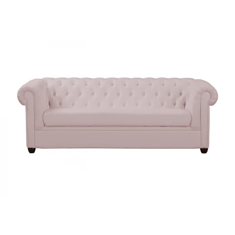 Różowa sofa pikowana Chesterfield SYDNEY – stylowa 3-osobowa propozycja
