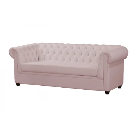 Różowa sofa pikowana Chesterfield SYDNEY – stylowa 3-osobowa propozycja