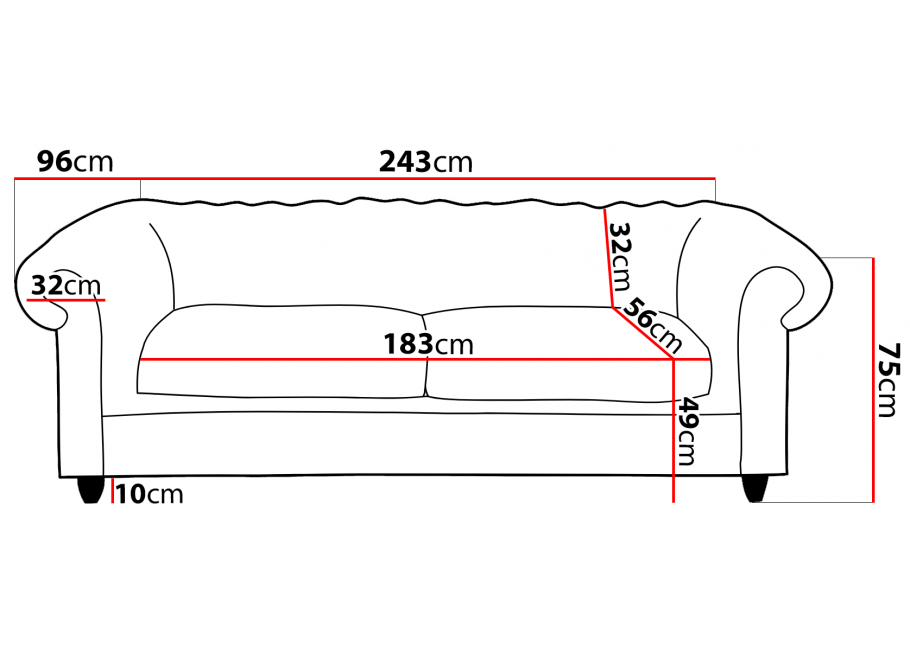 VALENCIA w kolorze beżowym – sofa Chesterfield 3-osobowa do salonu 6