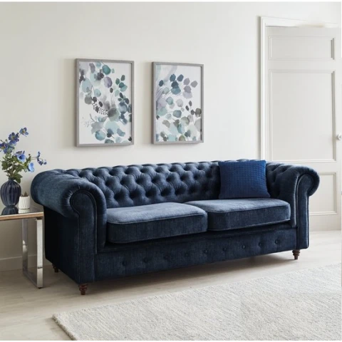 Sofa 3-osobowa VALENCIA – klasyczny Chesterfield w odcieniu niebieskim